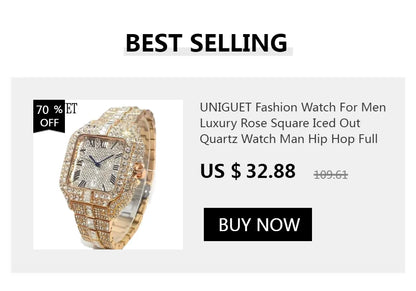 UNIGUET Hip Hop Wristwatch For Men Luxury lce Out Full Diamond Watches Fashion Green Watch Waterproof Clock Man 2026 Hot Sale