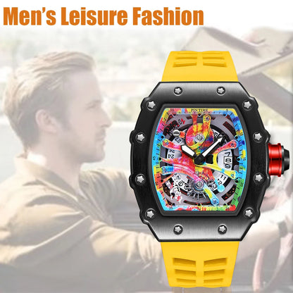 Luxury Watch Men Wrist Watches Tonneau Multifunction Graffiti Dial Auto Date Waterproof Sports Casual Clock Men Quartz Watches