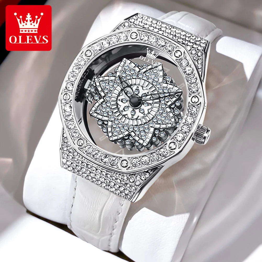 OLEVS 9996 Watch Elegant  Luxury Woman Skeleton Quartz Watch Scale Waterproof Luminous Diamond Dial Ladies Watch Gifts Original