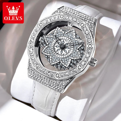 OLEVS 9996 Watch Elegant  Luxury Woman Skeleton Quartz Watch Scale Waterproof Luminous Diamond Dial Ladies Watch Gifts Original
