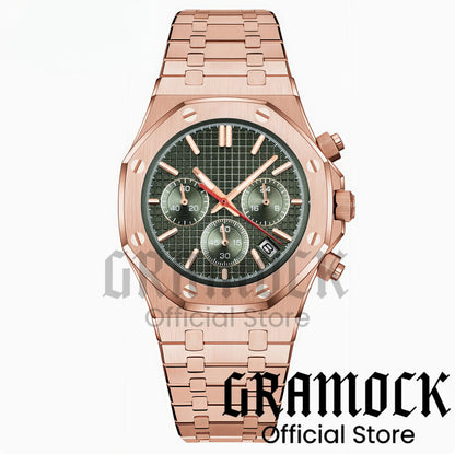 Gramock VK63 Fashionable Men's Quartz Chronograph Luxury Sapphire Stainless Steel Rose Gold Index Dial Waterproof 5Bar Luminous