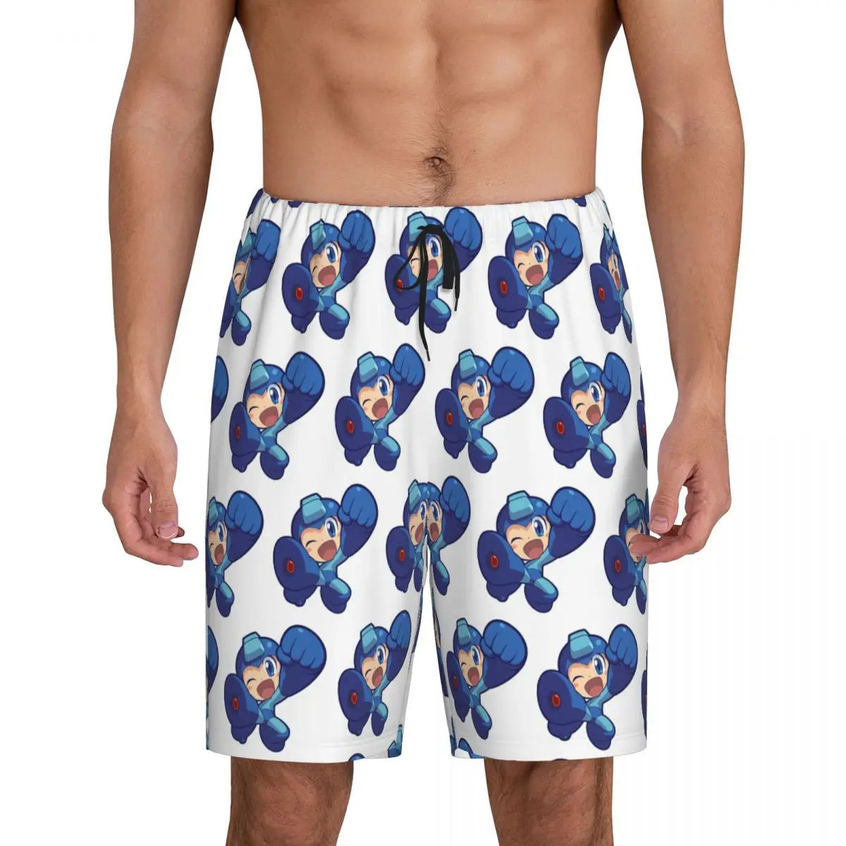 Custom Megaman Video Game Mega Man Short Pajama Pants Men Sleepwear Sleep Lounge Bottom Shorts Sleeping Pants