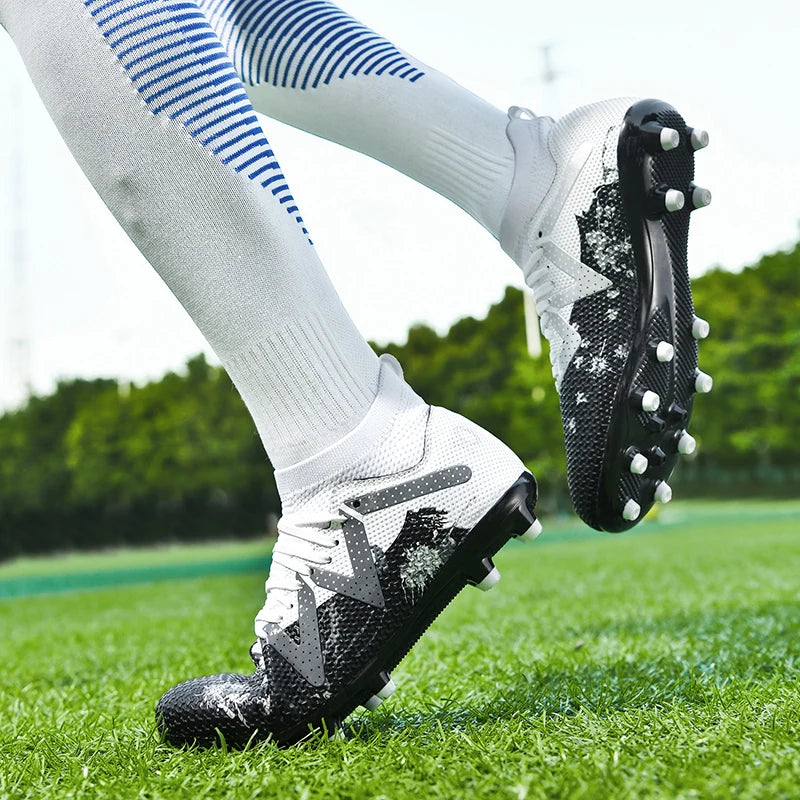 AG/FG Long Studs Soccer Shoes, PU Fabric Mixed Upper, TPU Sole Wear-Resistant Anti-Slip, Men Women Kids Youth Outdoor Sports