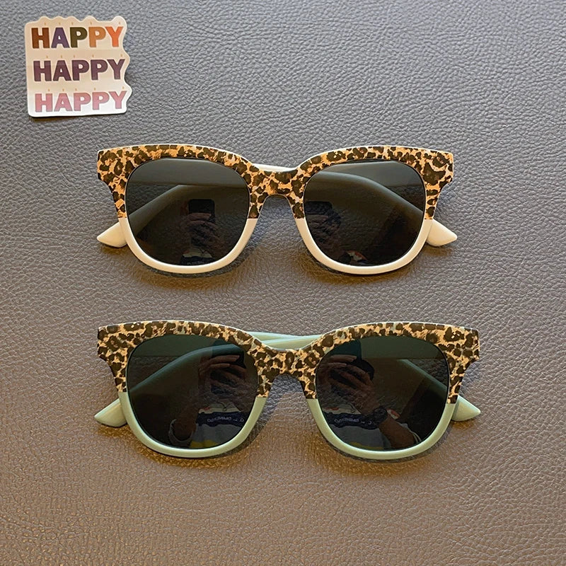 New Children Vintage Leopard Print Square Sunglasses UV400 Outdoor Fashion Girls Boys Protection Sunglass Kids Sun Glasses