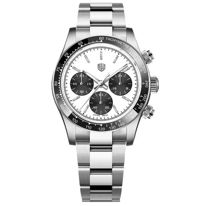 Relógios masculinos Rolls Timi Panda – Cronógrafo de quartzo, modelo de luxo, vidro de safira com tratamento antirreflexo, estanque, estilo desportivo