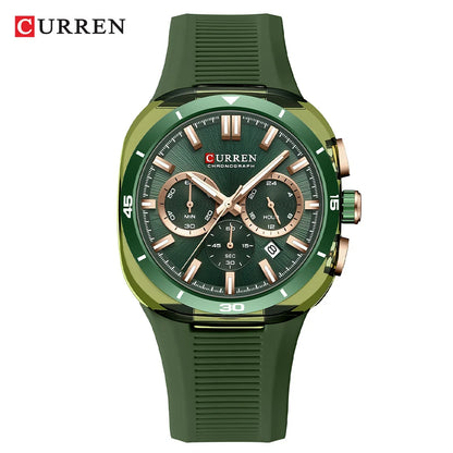 Relógio de homem CURREN – Novo modelo de luxo com movimento de quartzo, bracelete em silicone, estilo desportivo, multifunções, à prova de água, luminoso, com indicação da data e cronómetro.