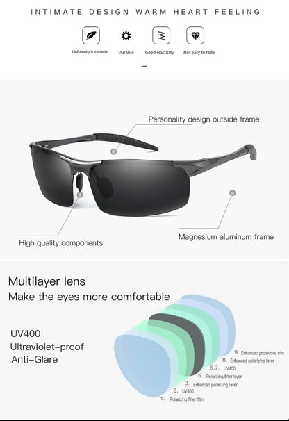 CLLOIO Brand Men's Polarized Sunglasses Aluminum Frame UV400 Anti-Glare Sun Glasses Male Driving Glasses Rimless Oculos De Sol