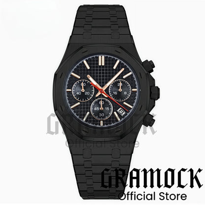 Gramock VK63 Fashionable Men's Quartz Chronograph Luxury Sapphire Stainless Steel Rose Gold Index Dial Waterproof 5Bar Luminous