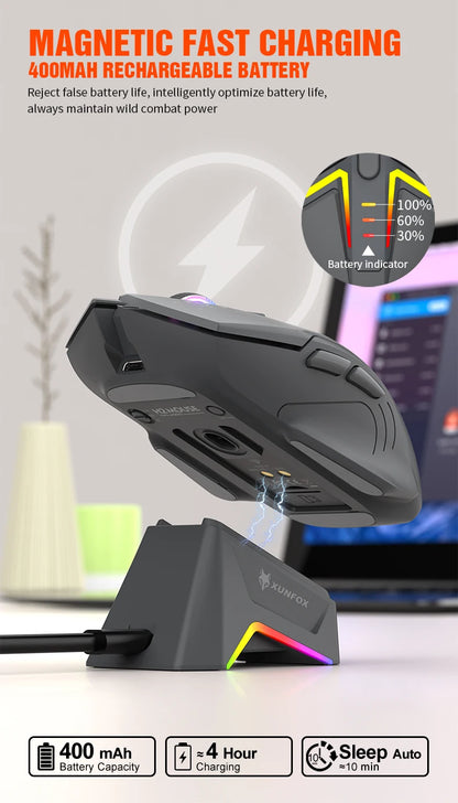 XUNSVFOX H2 trådløs Bluetooth-mus med dual-mode, RGB-lyseffekt, til laptop, gaming og kontor, med magnetisk opladning
