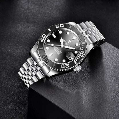 PAGANI DESIGN Automatic Watch Rose Gold Diver Watch 100M Waterproof Luxury Sport Wristwatch Black Rubber Strap Relogio Masculino