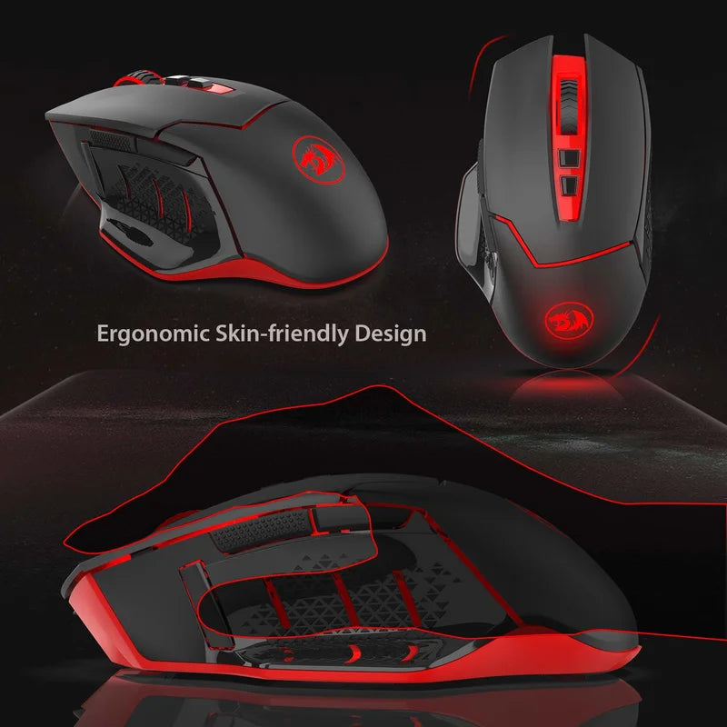 Mouse gaming wireless Redragon M690-1 2.4Ghz cu schimbare DPI, 2 butoane laterale, 2400 DPI, design ergonomic, 8 butoane - mouse negru