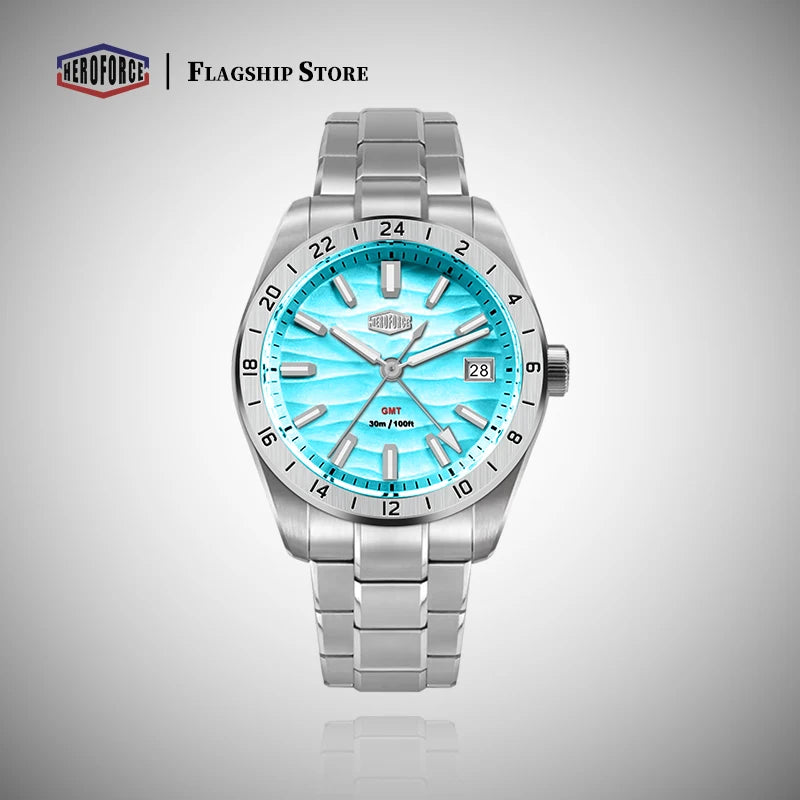 HEROFORCE Business Quartz Watch Men Clock GMT Date Luxury Man Wristwatch Waterproof Luminous Stainless Steel Men's Watches Reloj