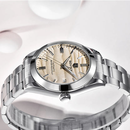 BENYAR luxury brand 40MM sand grain dial men's watch, stainless steel 50 meter waterproof automatic mechanical watch