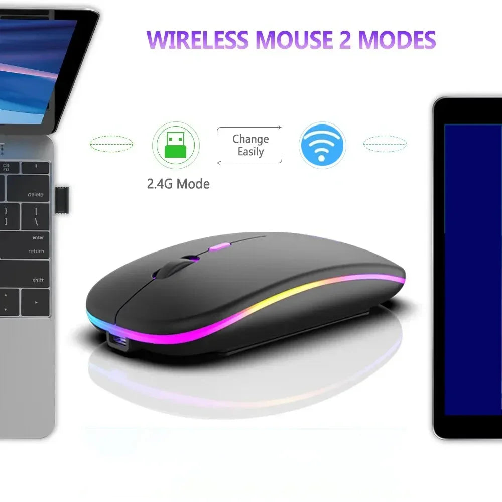 Trådløs genopladelig mus med dobbelt tilstand, Bluetooth-kompatibel 2.4G USB-computermus til laptop, iPad, tablet og notebook – gamingmus