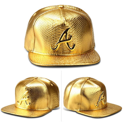 Trendy PU Crocodile Skin Hip Hop Cap For Men Women Rap Snap Back Cap Letter Flat Baseball Bonnet Homme Gold Dad Trucker Hat