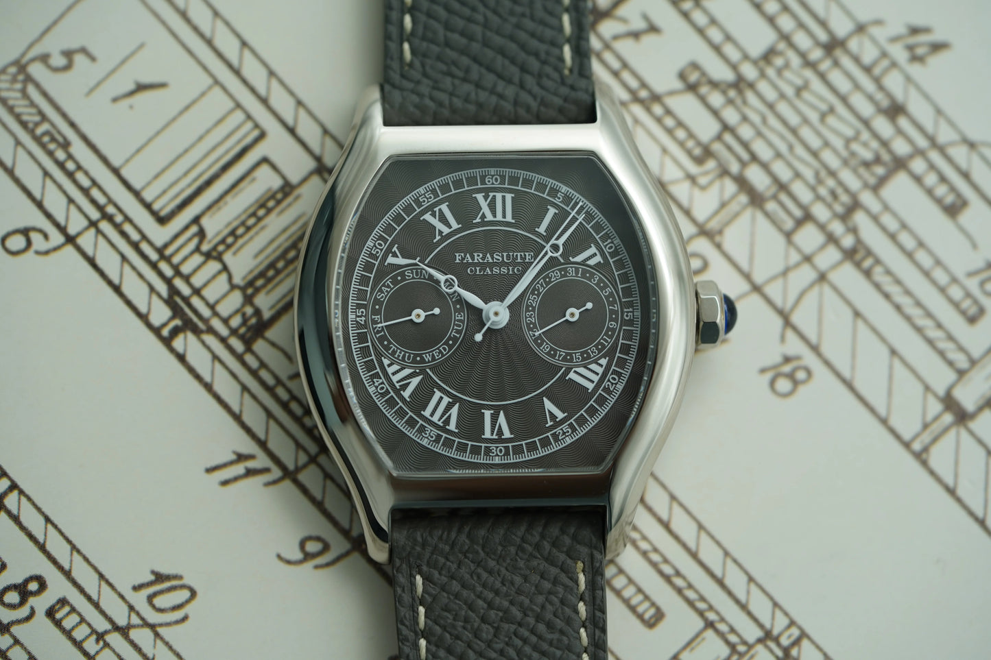 FARASUTE 36mm Luxury Retro Men Quartz Watch VH64 Movement Stainless Steel Sports Fashion Sapphire Glass Waterproof Watch Relogio