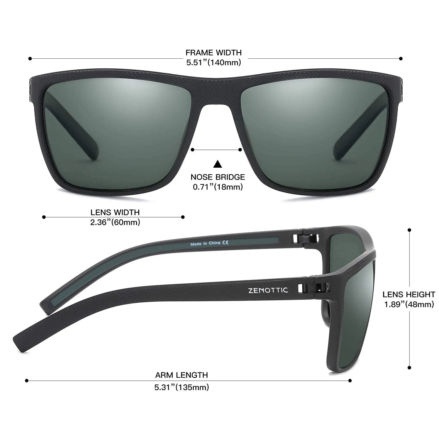 ZENOTTIC Polarized Sunglasses for Men Shades Lightweight TR90 Frame UV400 Protection Square Outdoor Trave Driving Sun Glasses