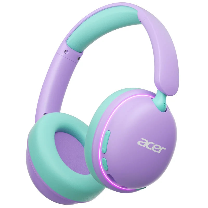 Casque Bluetooth 6.0 pour enfants Acer OHR727 avec lumières LED, conception confortable circumaurale, volume sécurisé de 85 dB, autonomie de 110 heures, microphone intégré