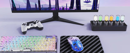 A2 transparent trådløs gamingmus, BT 5.0/2.4G genopladelig RGB-mus til PC med digital skærm, PixArt 3212, 5 justerbare DPI