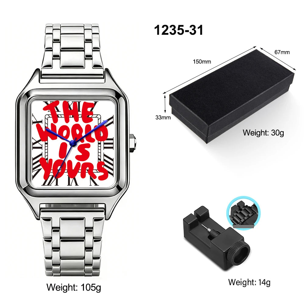 FUCK9.5 Stainless Steel Alloy Square Dial Simple Elegant Ins Style Light Luxury High-end Unisex Square Waterproof Quartz Watch