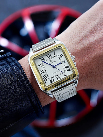 Luxury Square Watch for Men, Calendar Display, Stainless Steel Strap, High-End Luxury Small Square Men's Watch, Stylish Business Casual Versatile Trendy Men's Wristwatch, the Best Gift for Him