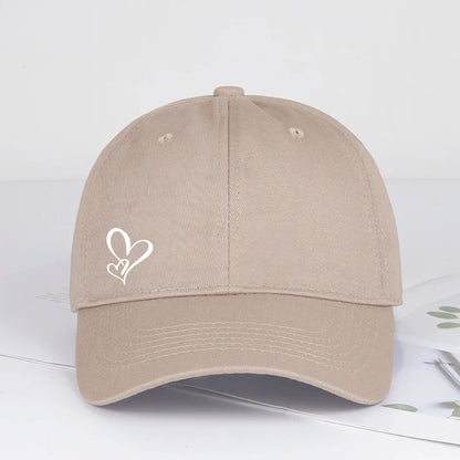 Minimalist Double Heart Print Baseball Cap Women Men Soft  Adjustable Dad Hat Casual Love Theme Sun Hat