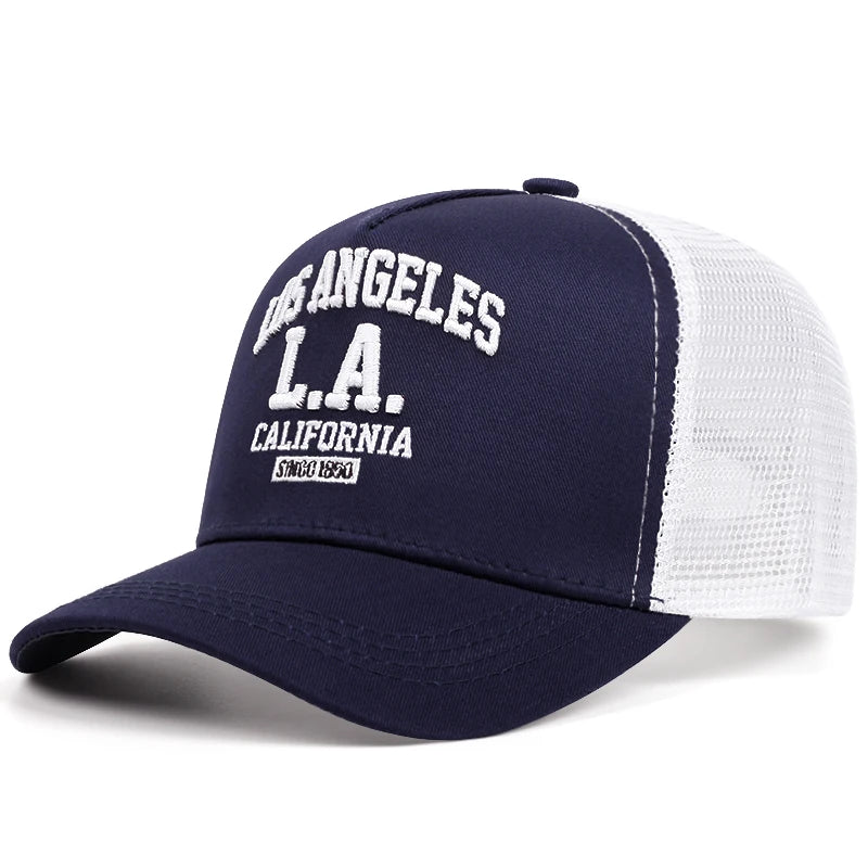 LOS ANGELES-broderad keps för män och kvinnor, för utomhussport och evenemang – trendig amerikansk trucker-keps i nät