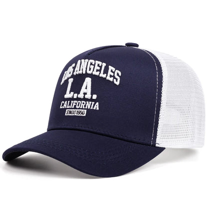 LOS ANGELES-broderad keps för män och kvinnor, för utomhussport och evenemang – trendig amerikansk trucker-keps i nät