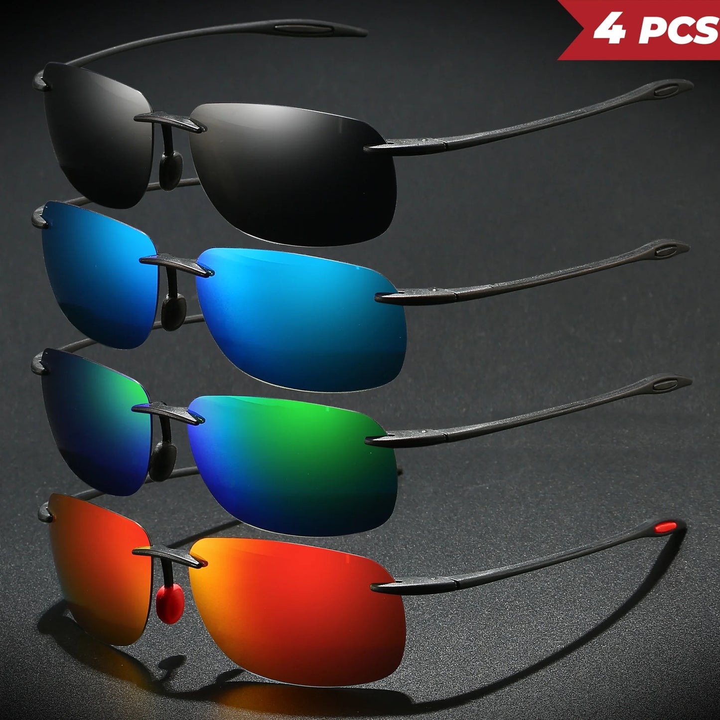 4PCS Ultra Light 11g TR90 Frameless Polarized Aviator Sunglasses - Flexible & Comfort Fit Unisex for Driving, Fishing, Outdoor