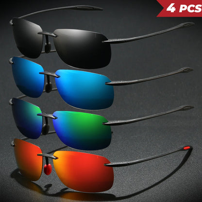 4PCS Ultra Light 11g TR90 Frameless Polarized Aviator Sunglasses - Flexible & Comfort Fit Unisex for Driving, Fishing, Outdoor