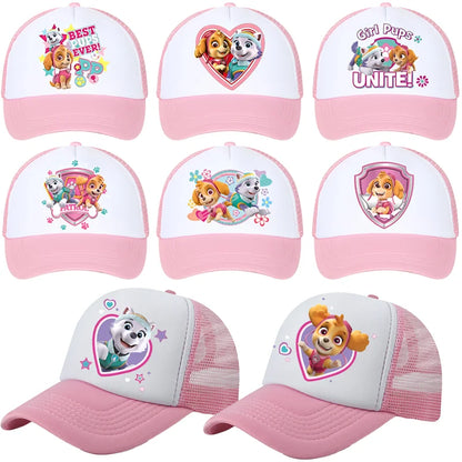 Paw Patrols Baseball Cap Cartoon Anime Skye Chase Print Girls Sun Headwear Summer Athleisure Adjustable Mesh Hats Birthday Gift