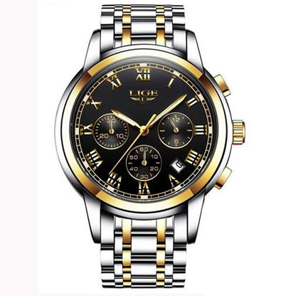 Montre pour homme LIGE – Chronographe de luxe, style sport décontracté, étanche, entièrement en acier, mouvement à quartz
