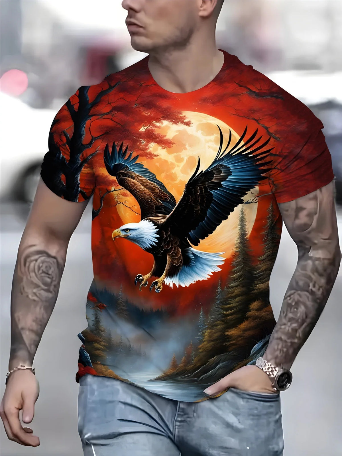 Fashion Eagle Grafik-T-Shirts Luxus-T-Shirt Sommer-T-Shirts für Herren Freizeit-Oberteile Kurzarm-T-Shirt 3D-Druck Herrenbekleidung