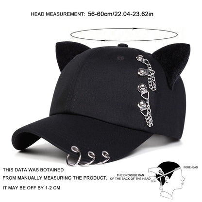 Unisex Cat Ear Chain Iron Ring Baseball Caps Spring Autumn Outdoor Adjustable Casual Hats Sunscreen Hat Sports Cap