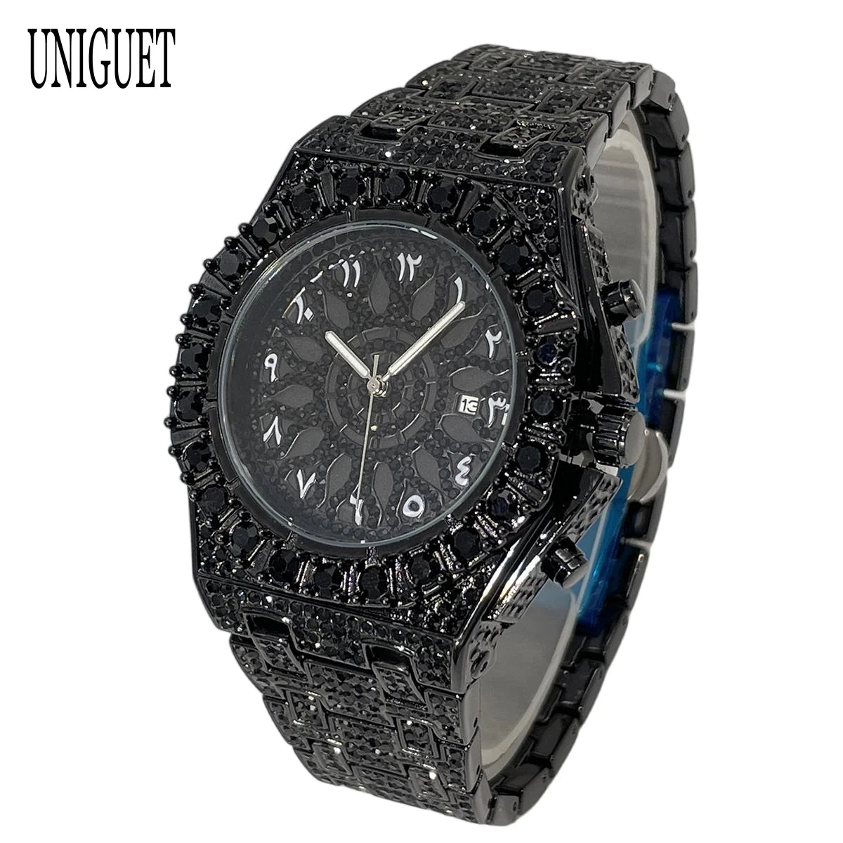 UNIGUET Hip Hop Wristwatch For Men Luxury lce Out Full Diamond Watches Fashion Green Watch Waterproof Clock Man 2026 Hot Sale