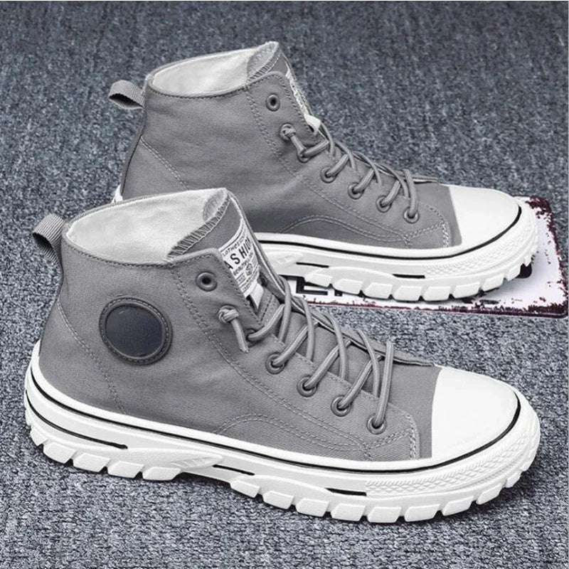 Pantofi din pânză pentru bărbați, pantofi sport casual înalți, respirabili, gri, pentru skateboarding, vulcanizați, adidași confortabili, nou