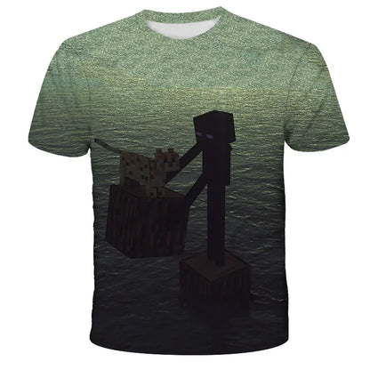 Boys T Shirt Minecraft Popular Tops 3D Printed Casual Summer Cute Boys Girls Building Blocks Cartoon T-shirt Inside Outside Mc