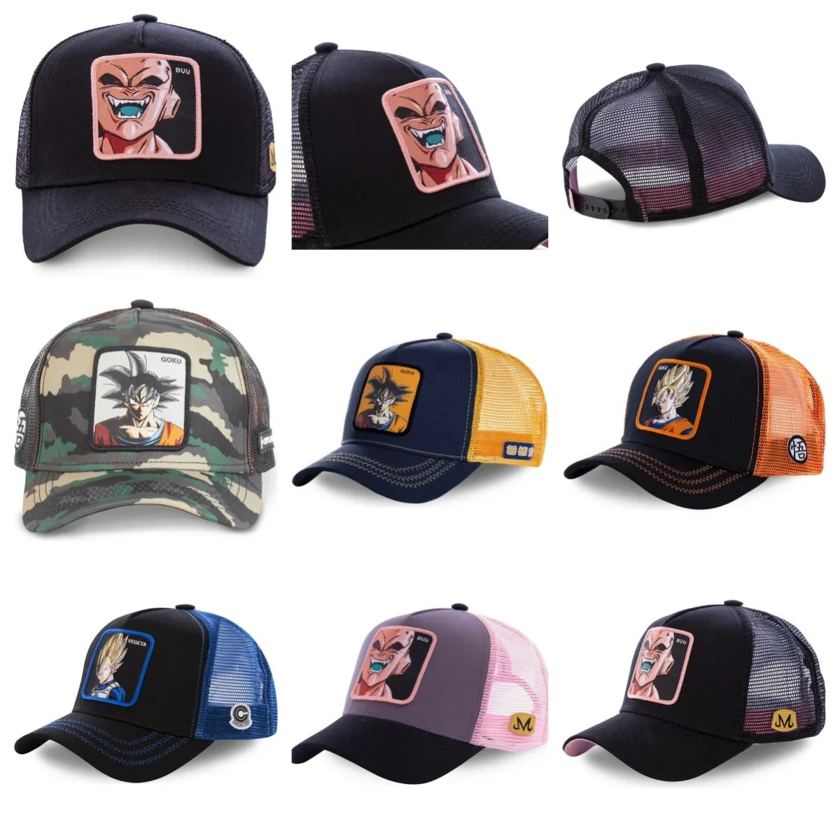 New Dragon Ball Son Goku Cap Summer Travel Peaked Cap Men's Embroidery Hip-Hop Cap Style Sun Visor Adjustable Trucker Mesh Cap