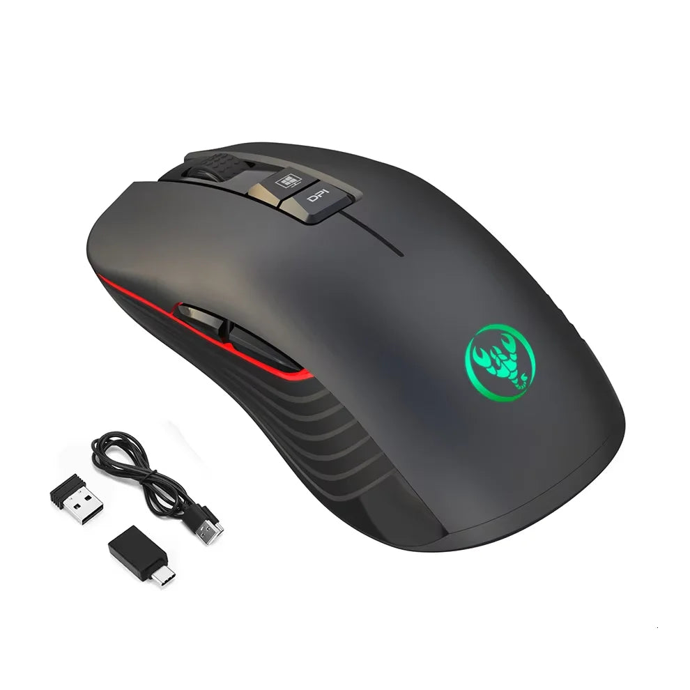Genopladelig trådløs USB-mus til højre hånd med Type-C til bærbar computer, lydløst klik, bagbelyst gamingmus, 3600cpi