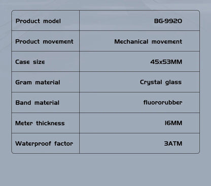 BONEST GATTI Automatic Watch Tonneau Mechanical Wristwatch K9 Crystal Case Rubber Strap Multi Dial Watches For Men