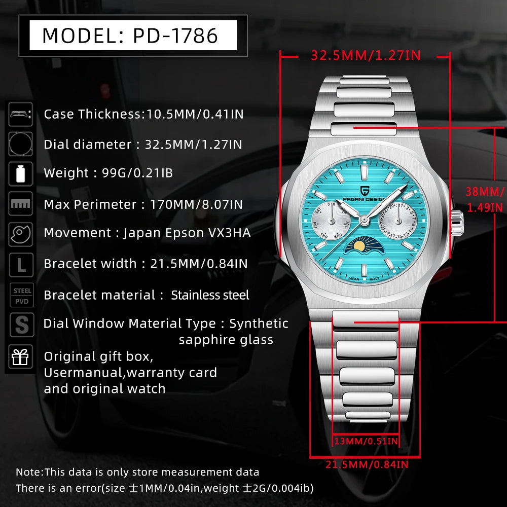 2025 New PAGANI DESIGN Women's Watch Automatic Date Luxury Quartz Watch Japan Epson VX3HA Watch Stainless Steel Waterproof Clock