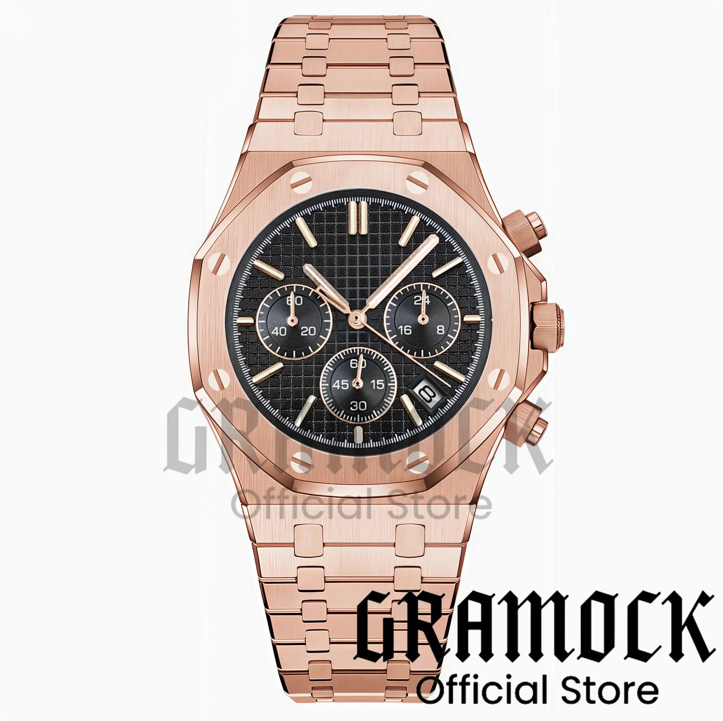 Gramock VK63 Fashionable Men's Quartz Chronograph Luxury Sapphire Stainless Steel Rose Gold Index Dial Waterproof 5Bar Luminous
