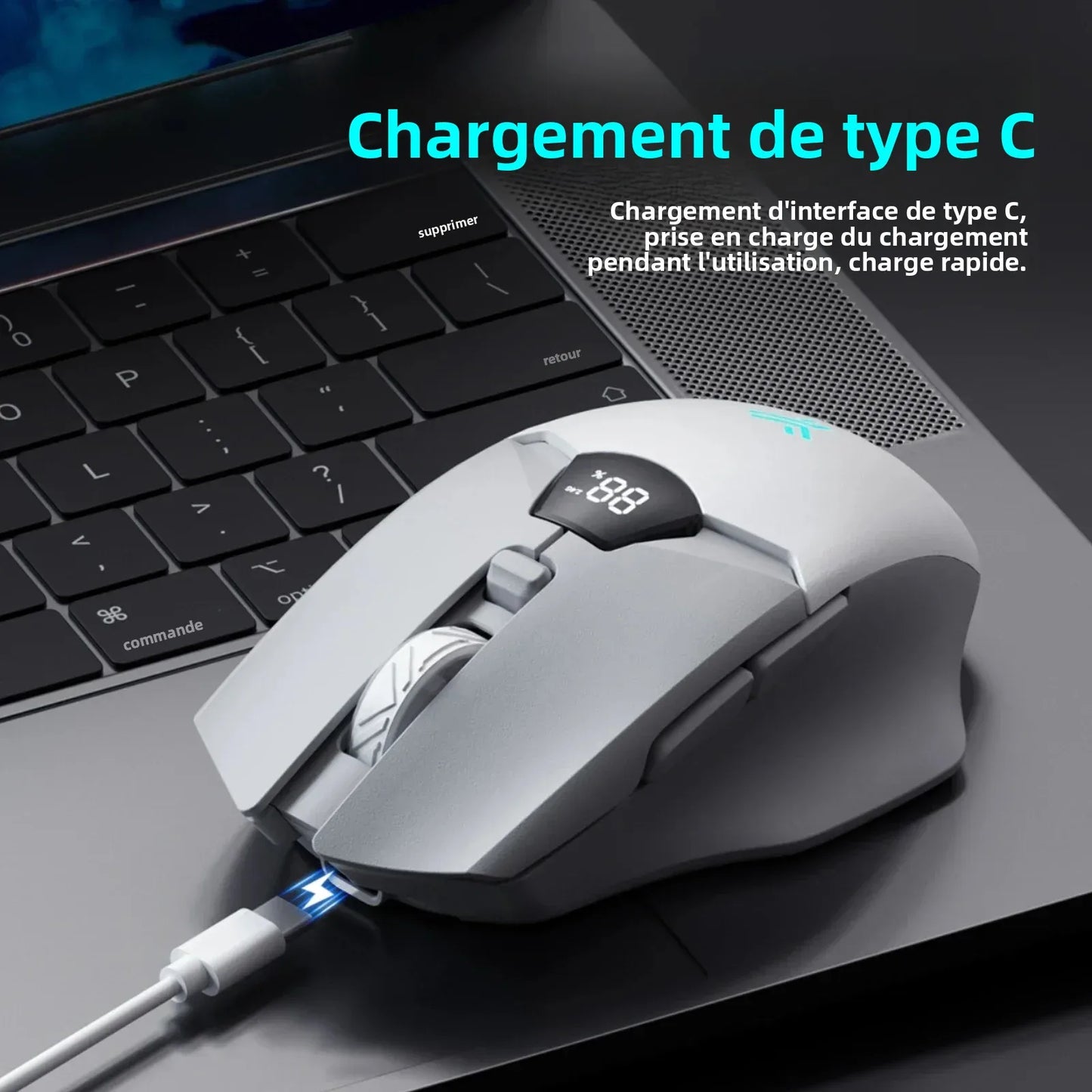 Trådløs Bluetooth-mus med digital batterivisning, lydløs ergonomisk mus til PC, bærbar computer og gaming, 2.4G/Bluetooth 5.0