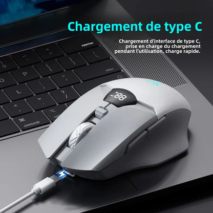 Trådløs Bluetooth-mus med digital batterivisning, lydløs ergonomisk mus til PC, bærbar computer og gaming, 2.4G/Bluetooth 5.0