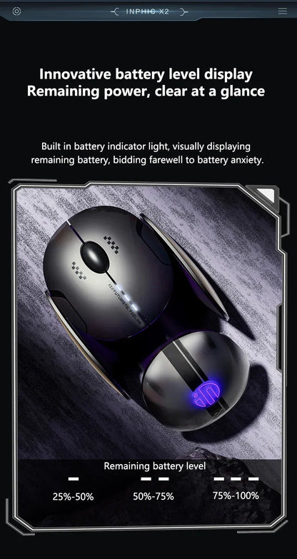 Inphic X2 trostruki način rada metalni Bluetooth bežični miš, tihi, punjivi, s e-sport pozadinskim osvjetljenjem, gaming dodatak za PC i prijenosna računala, poklon