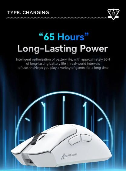 Mouse de gaming wireless Attack Shark R1 Lightweight Bluetooth 2.4G, PAW3311, 18000DPI, ergonomic, cu macrocomenzi