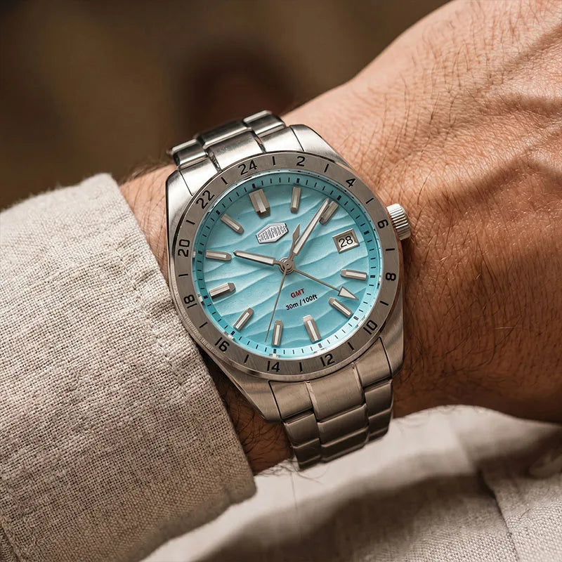 HEROFORCE Business Quartz Watch Men Clock GMT Date Luxury Man Wristwatch Waterproof Luminous Stainless Steel Men's Watches Reloj