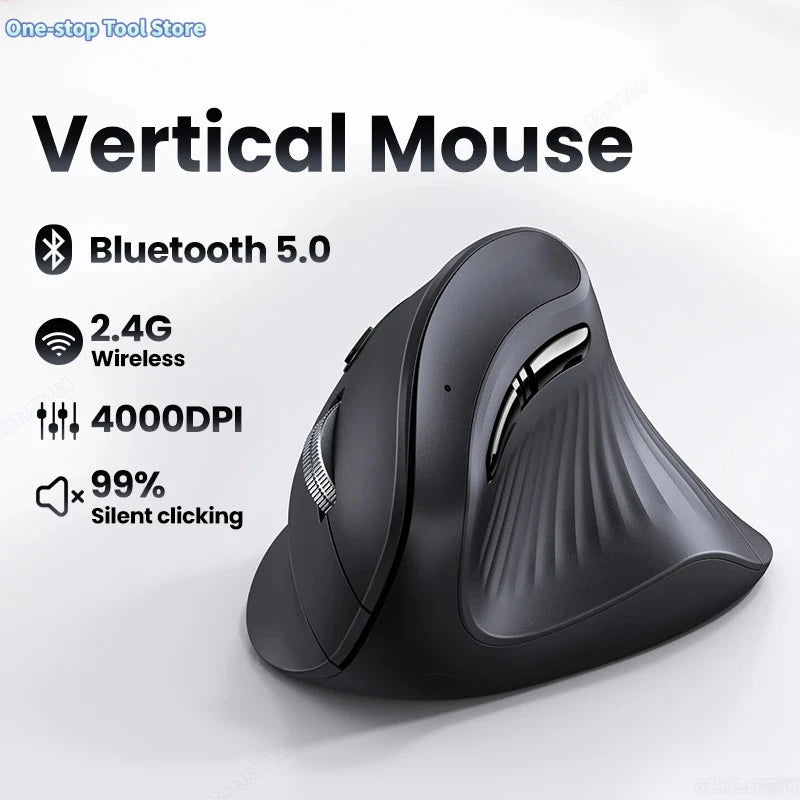 Trådløs mus Bluetooth 5.0 2.4G ergonomisk 4000DPI med 6 lydløse knapper til MacBook, tablet, bærbare computere, computer og PC