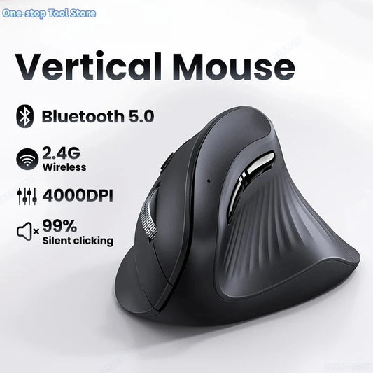 Безжична мишка Bluetooth5.0 2.4G, ергономична, 4000DPI, 6 безшумни бутона за MacBook, таблети, лаптопи, компютри и PC