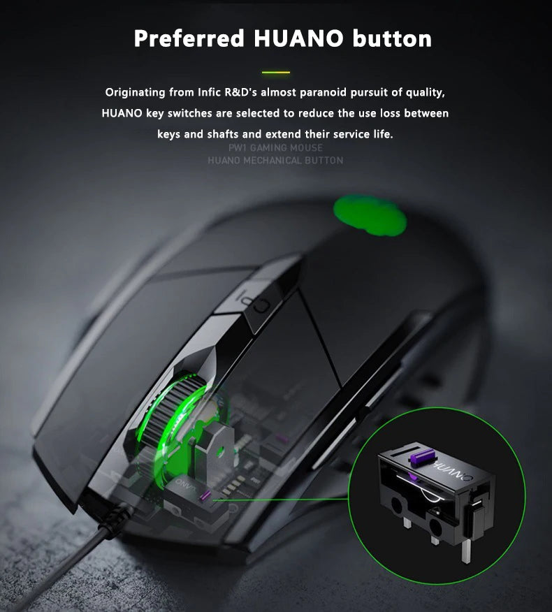 Кабелна мишка Inphic W1 Esports Gaming Mouse, безшумна офис мишка, опция с три или шест бутона